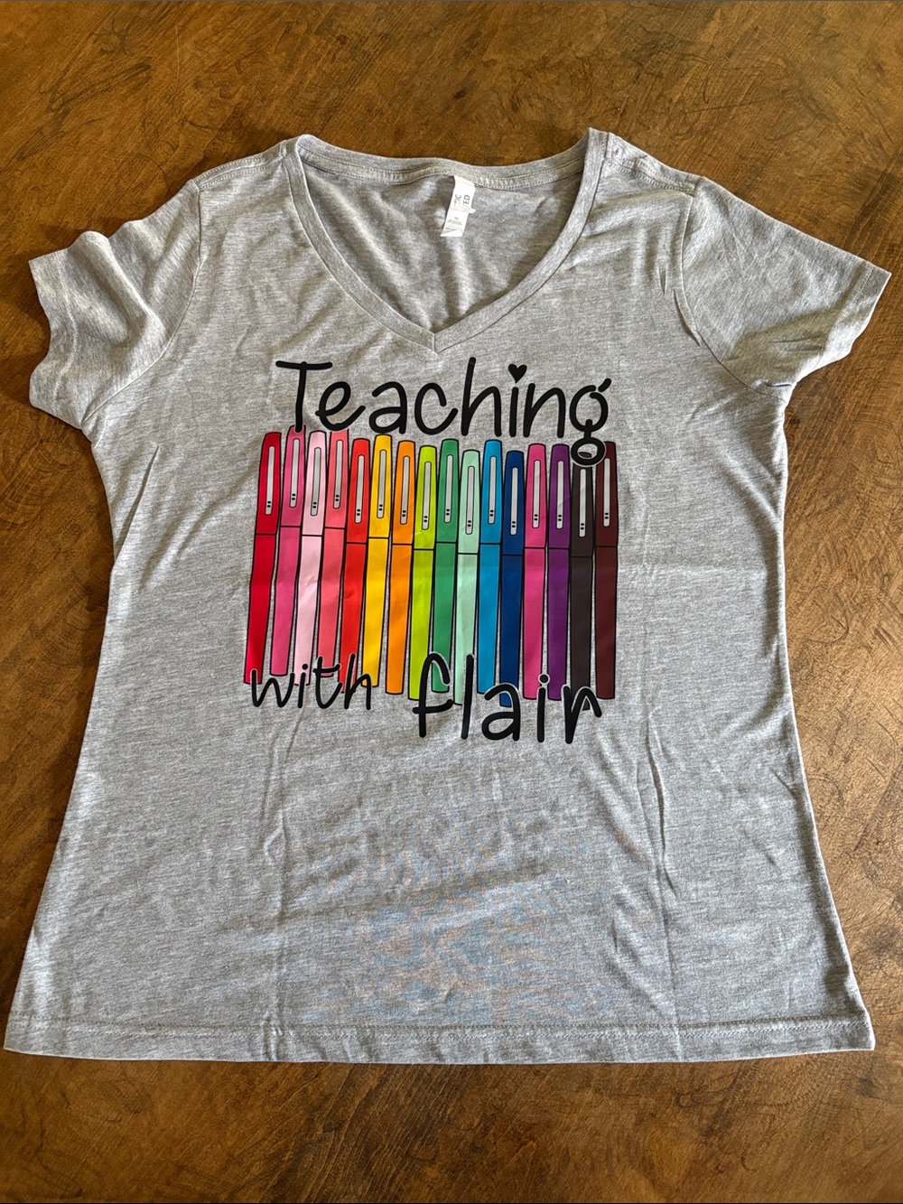 Teaching with Flair Gray V-Neck Tee